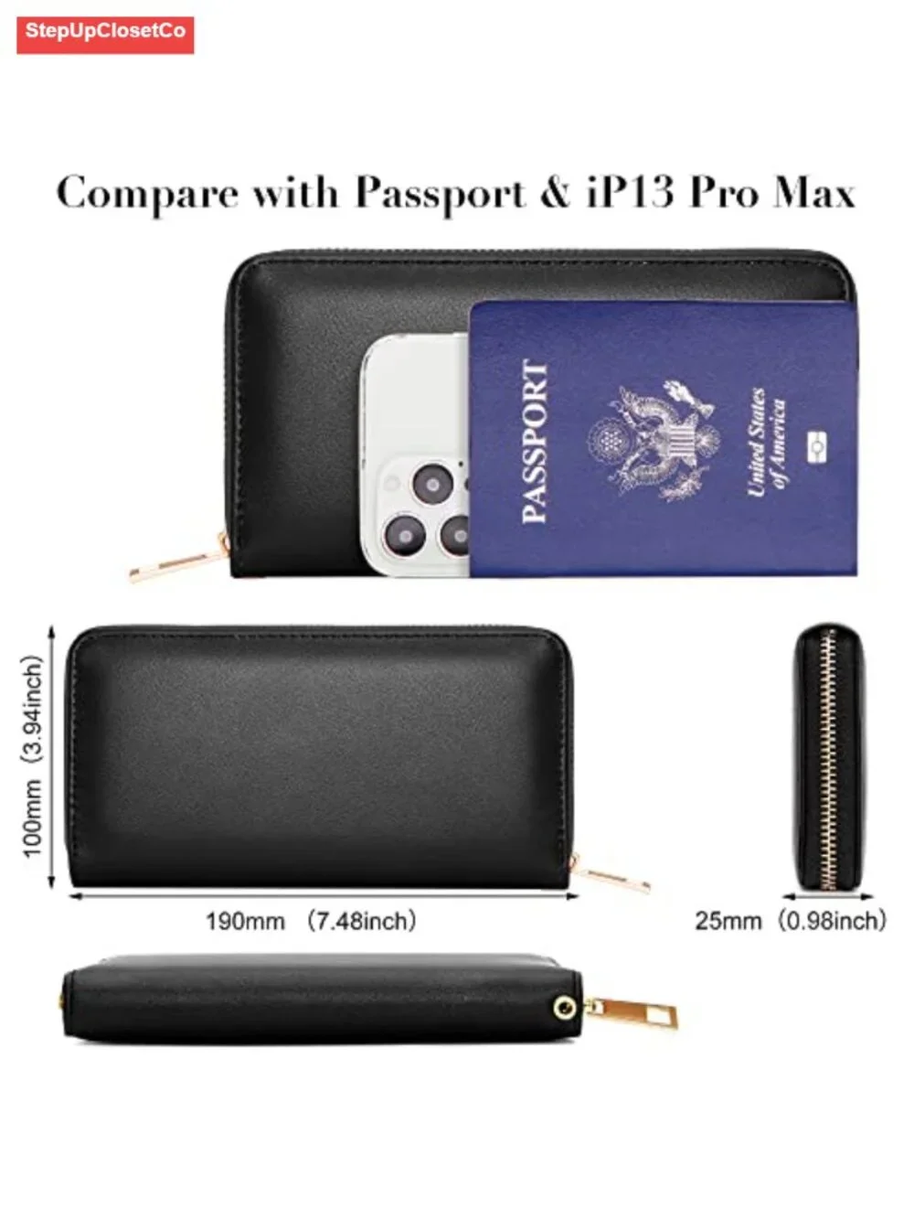RFID Blocking PU Leather Wristlet Wallet with Phone Holder, Zip Around Clutch